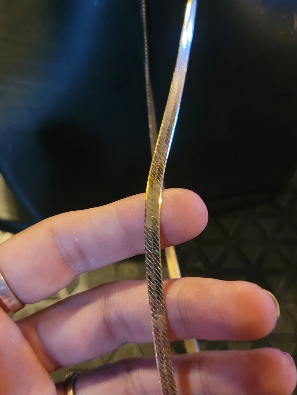 925 Sterling Silver Gold Tone Herringbone Chain Necklace Stamped Italy 18inch
